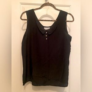 Sheer black tank with pearl faux button detail.